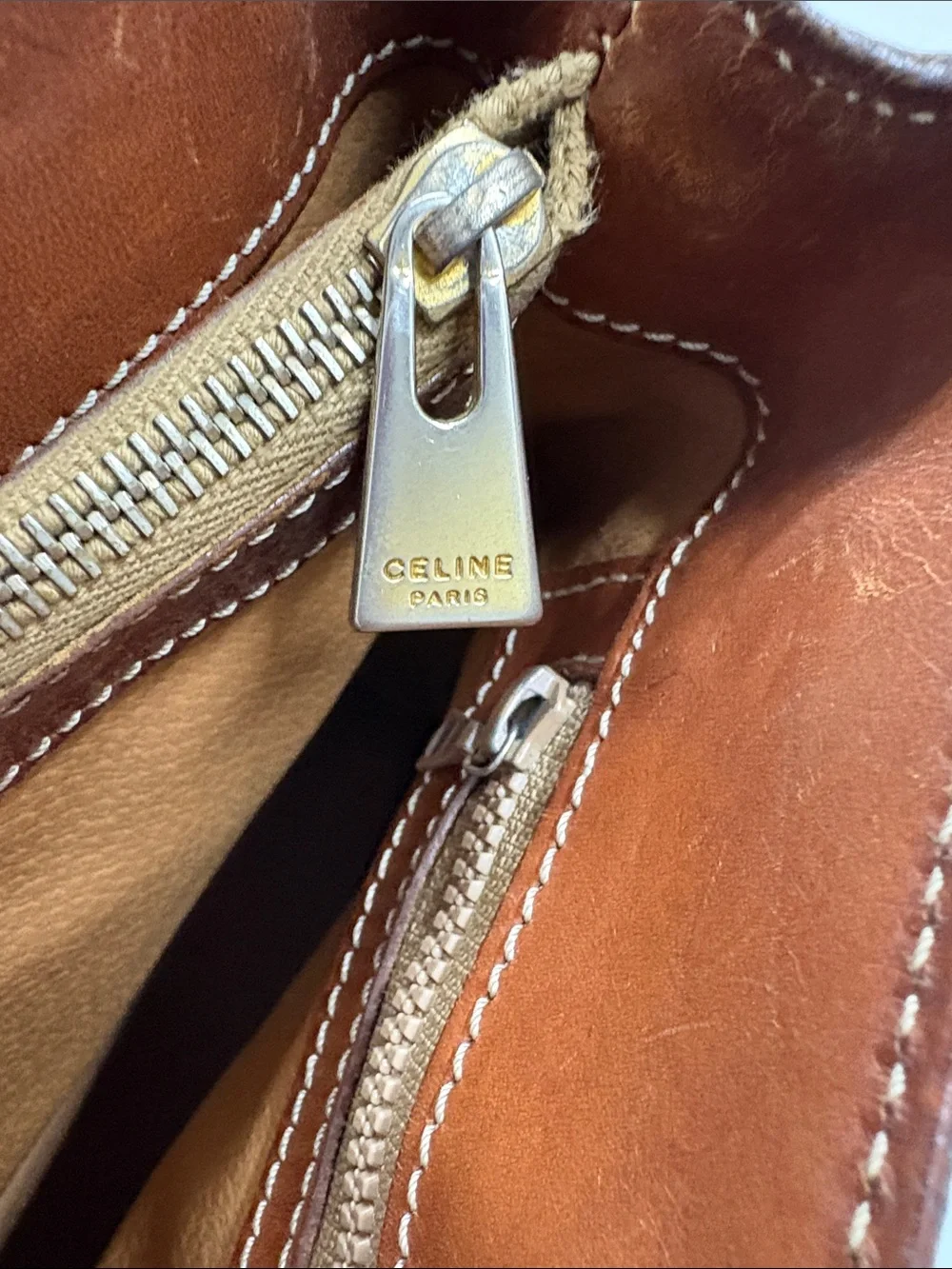 Celine Macadam tote bag Tan and Beige Leather Zip Tote with Silver Hardware - Picture 7 of 12